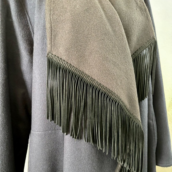 Sofia Cashmere navy and black fringe trim coat - Picture 5 of 11